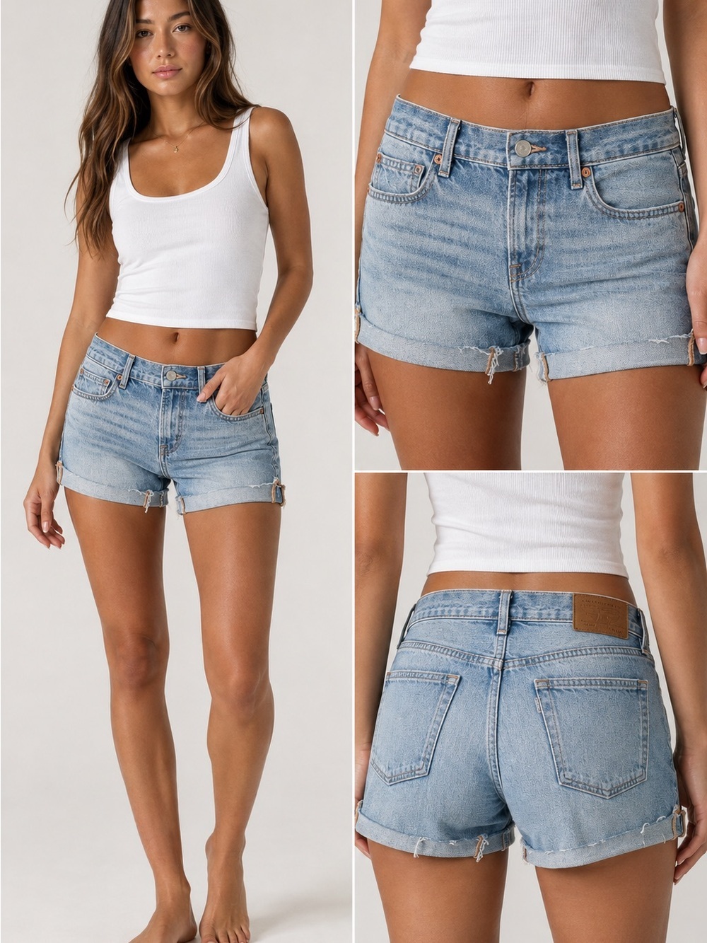 American Eagle Light Wash High-Rise Cuffed Denim Shorts 6